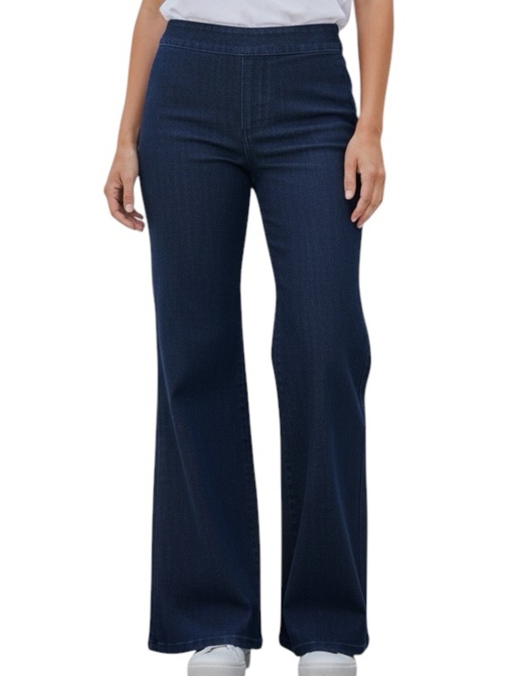 Ellen Tracy Dark Navy Denim Wide Leg High-Rise Pants Flat Front Size 10 Trousers